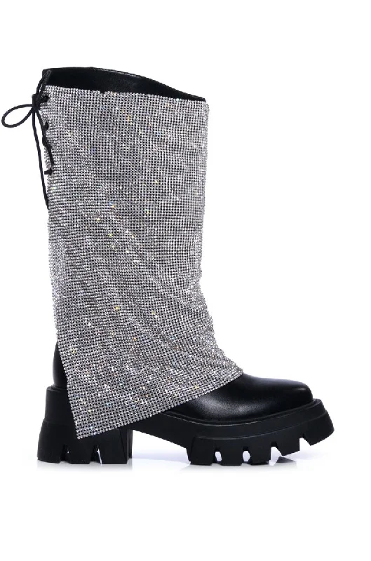 boots for versatile outdoor wear in winter months-BLOOMFIELD-SILVER CHAINMAIL PU BOOT