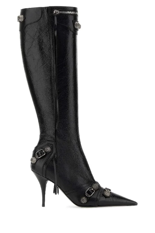 boots with water-resistant features for protection-BALENCIAGA Cagole Mini Leather Boots with 9 cm Heel