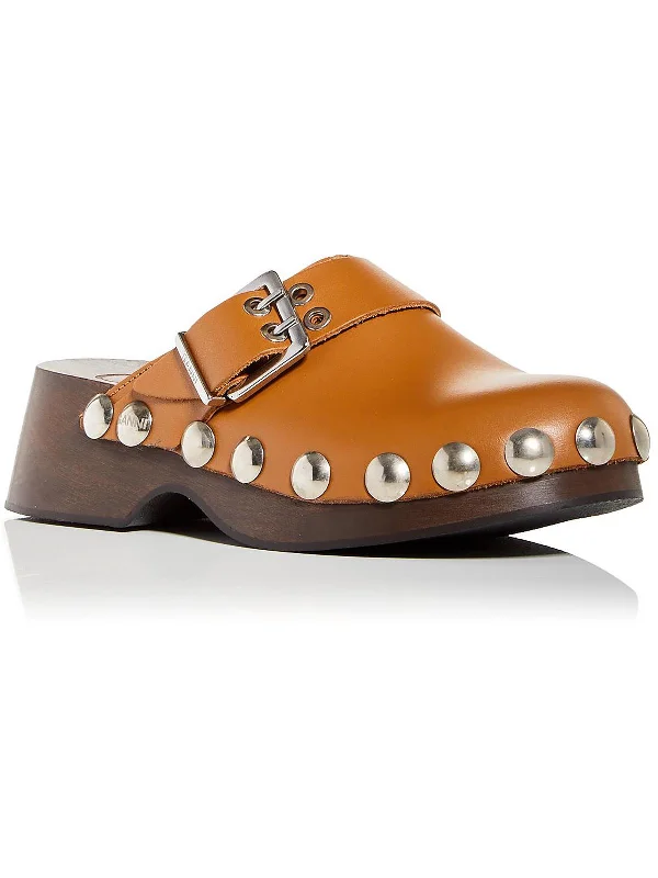 slippers for people with bunions and toe issues-Retro Womens Leather Studded Mules