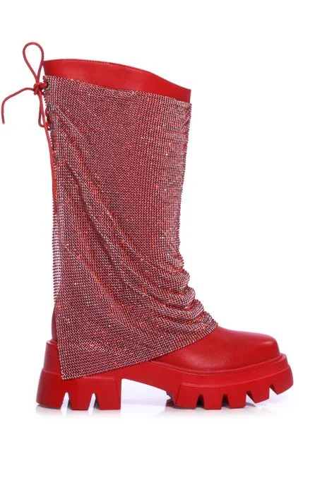 boots for people with swollen feet and ankles in winter-BLOOMFIELD-RED CHAINMAIL PU BOOT