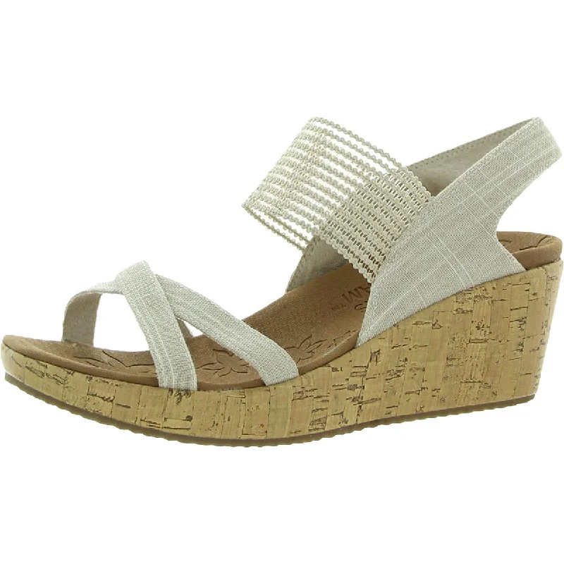 Sandals for women with soft leather straps for comfort -Skechers Womens Bverlee- High Tea Padded Insole Dressy Wedge Sandals