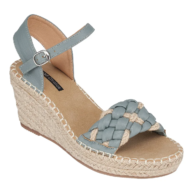 Stylish sandals with a slip-on design for convenience and easy styling -Cati Blue Espadrille Wedge Sandals