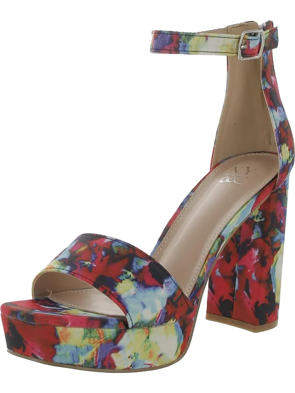 Womens Floral Pattern Square Toe Platform Heels