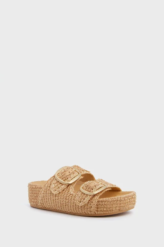 Comfortable sandals for women with breathable straps for hot weather -Natural Chunky Woven Raffia Sandals