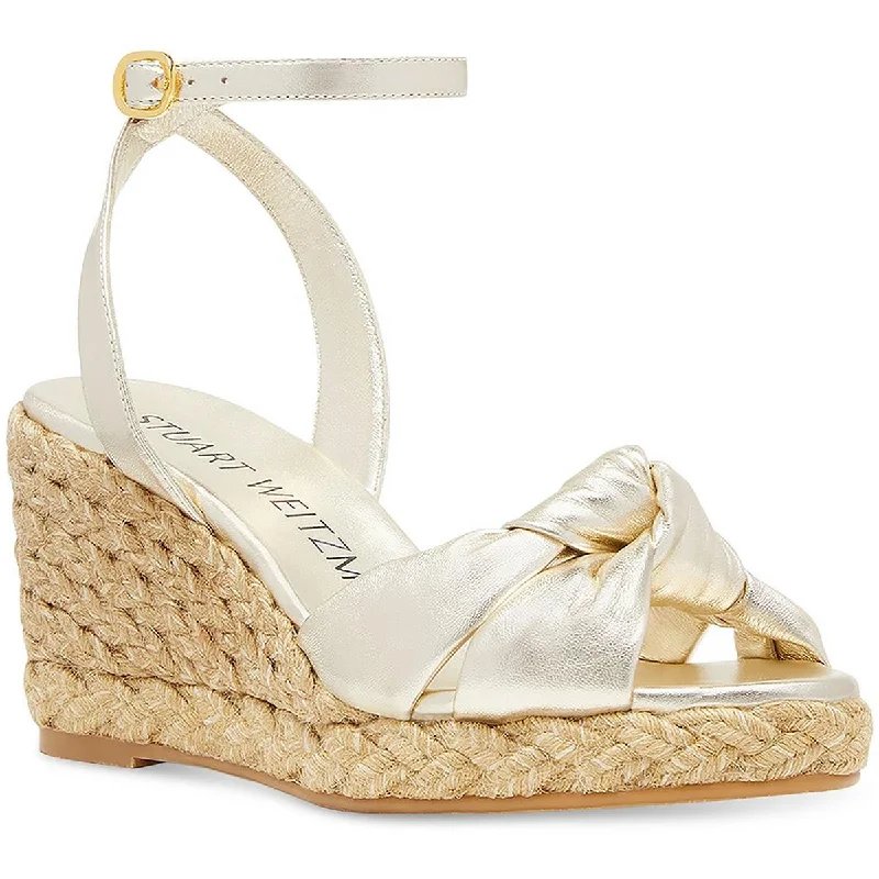 Comfortable sandals for summer with cushioned footbeds -Stuart Weitzman Womens Playa Leather Knot-Front Wedge Sandals