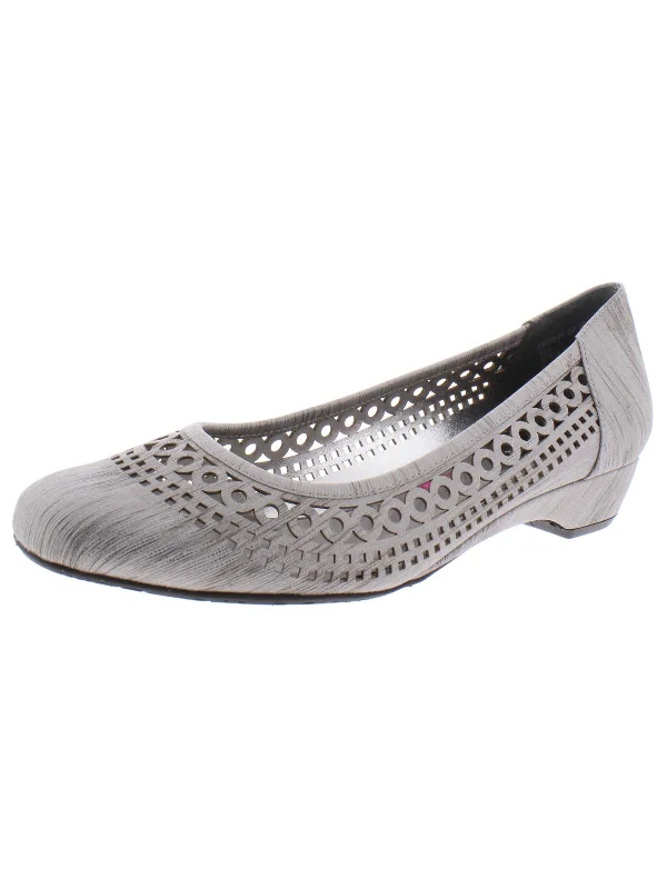 Tina Womens Slip On Laser Cut Kitten Heels