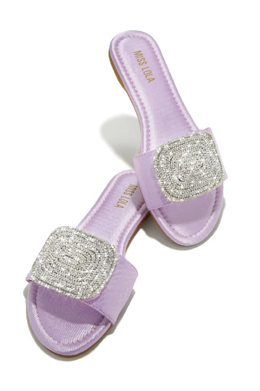 Sandals for women with colorful details for added flair -Beach Cocktail Embellished Slip On Sandals - Lavender