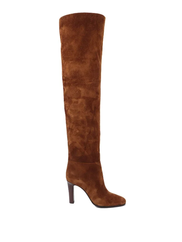 boots for wet and muddy conditions-SAINT LAURENT Fashionable Women's Boots in Bold Burgundy Color