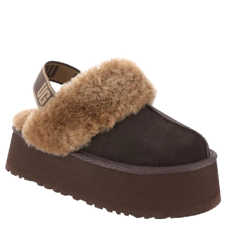 slippers with arch support for men-Womens Shoe UGG FUNKETTE Platform Sheepskin & Suede Slippers 1113474 BURNT CEDAR